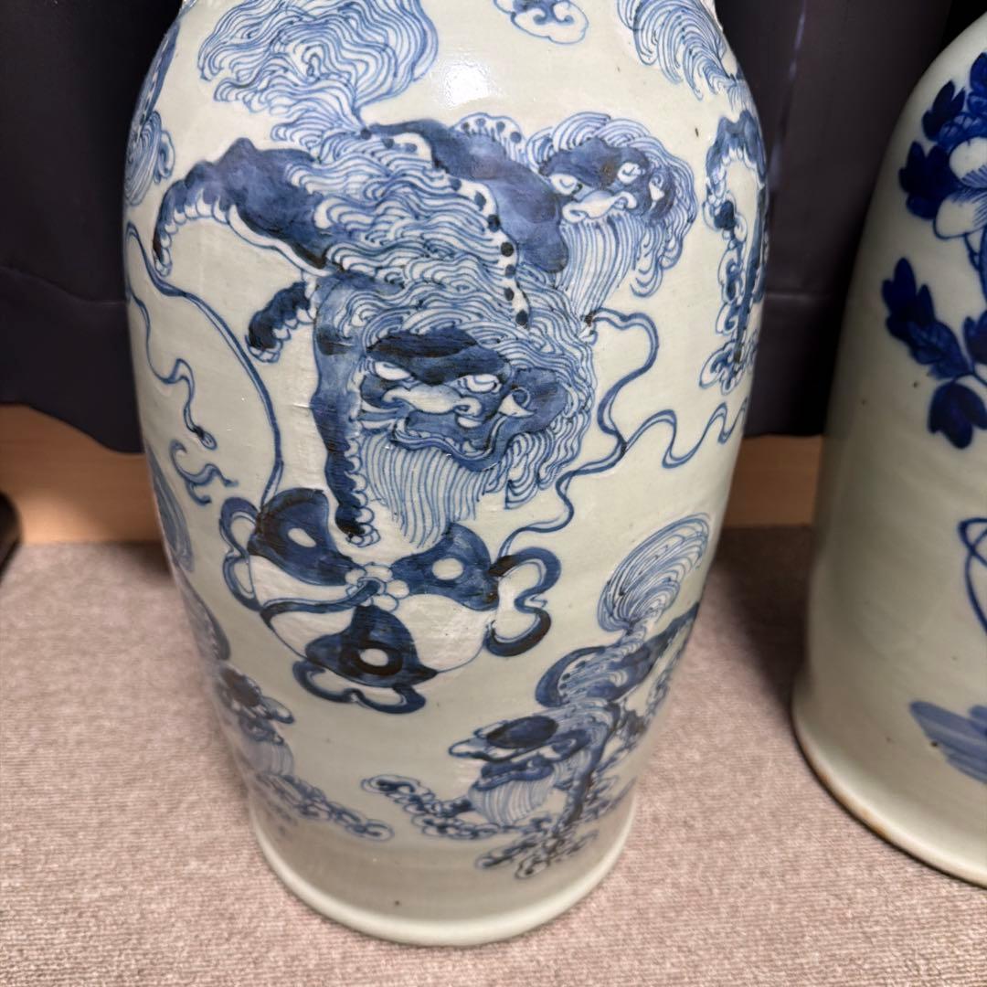 染付花瓶 二個セット 骨董品 アンティーク 中国 古い