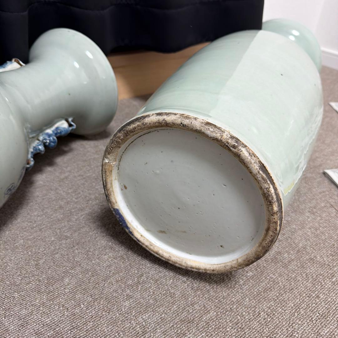 染付花瓶 二個セット 骨董品 アンティーク 中国 古い