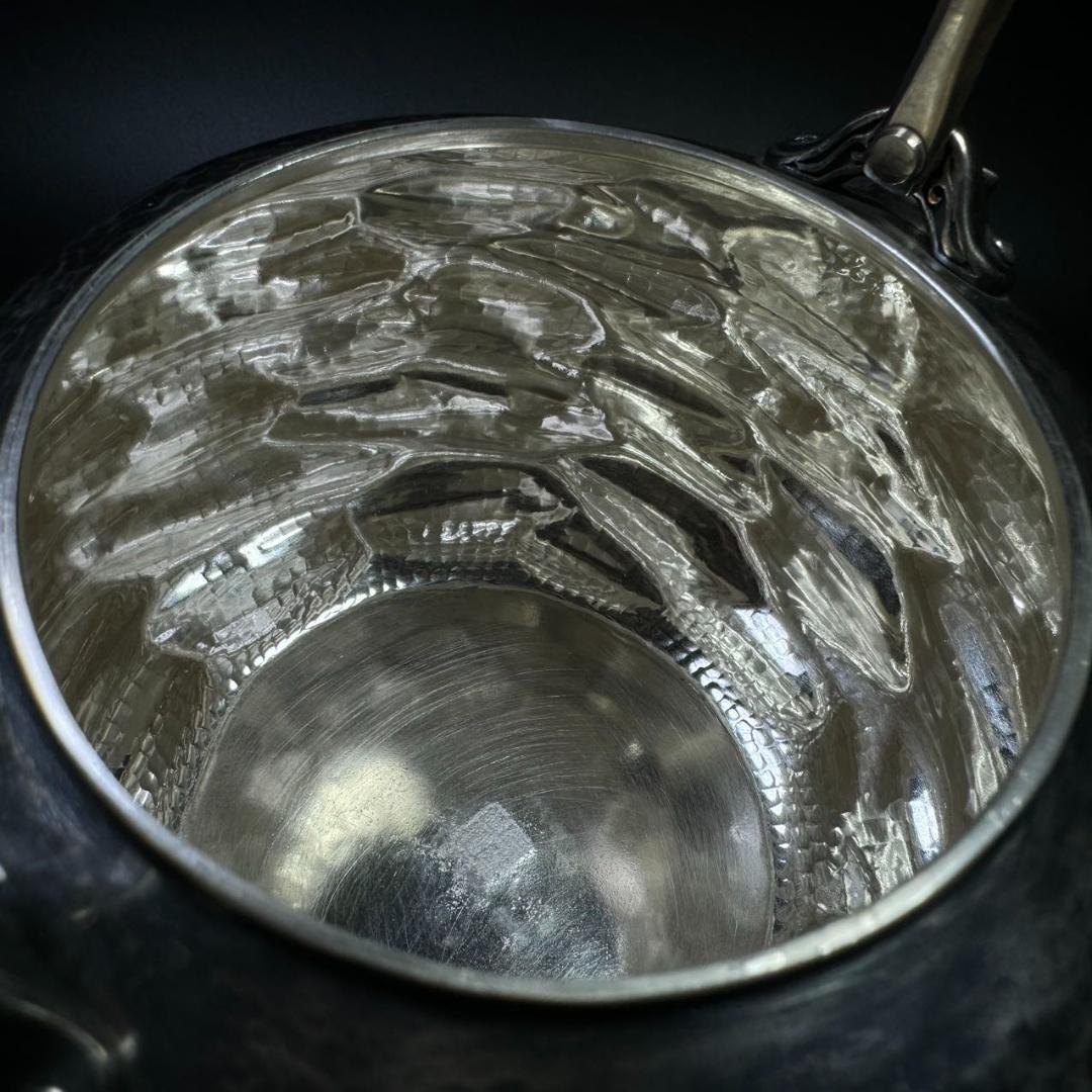 純銀製 金壽堂造 槌目 湯沸 古美術品 銀瓶 煎茶道具 箱