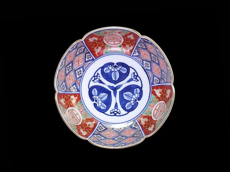 大聖寺伊万里 寿に金唐草 中陰菱に花菱紋の図 大振膾