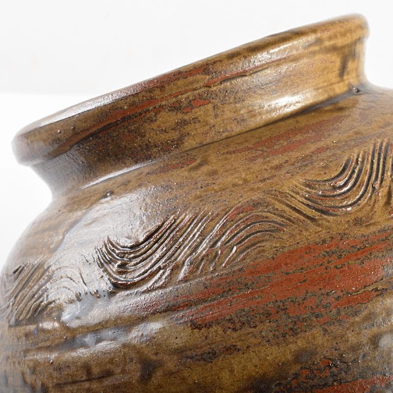 北大路魯山人作 信楽焼 波線文 壷 共箱 M R5661