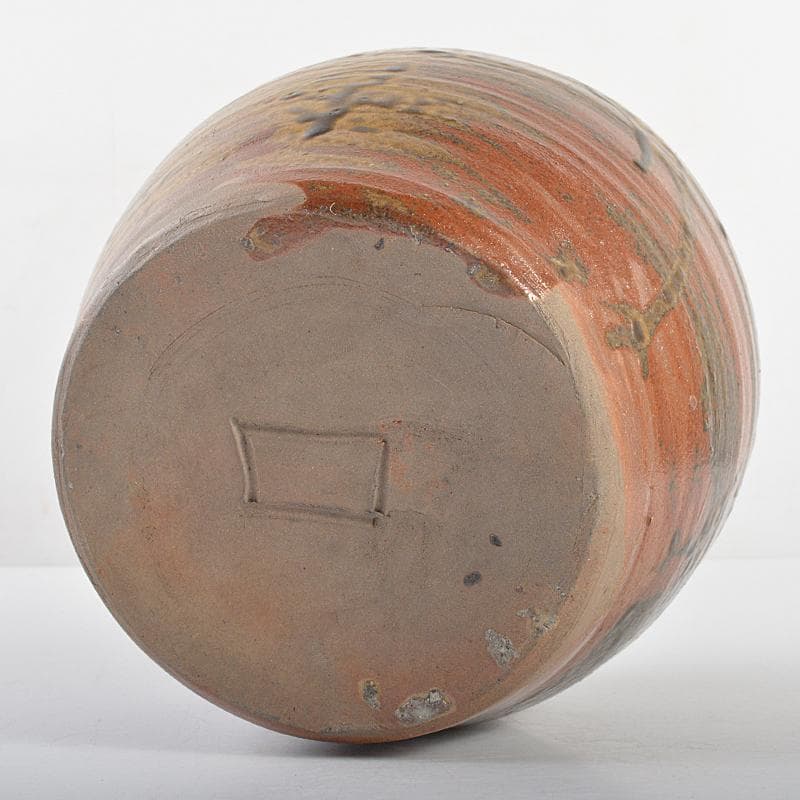 北大路魯山人作　信楽焼　波線文　壷　共箱　M　R5661