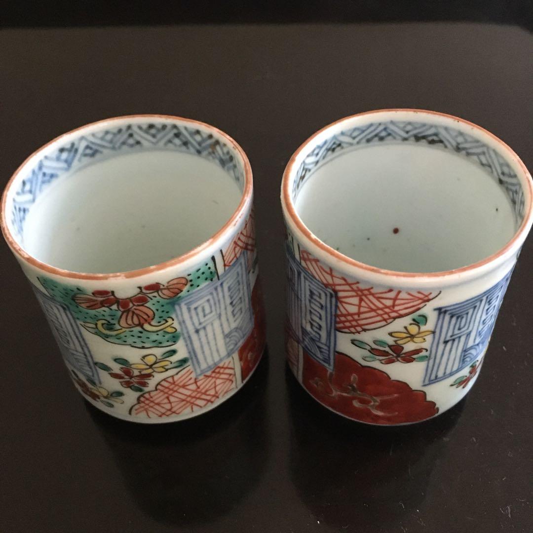 古伊万里 金彩色絵覗き猪口 窓 花 2客セット - メルカリ