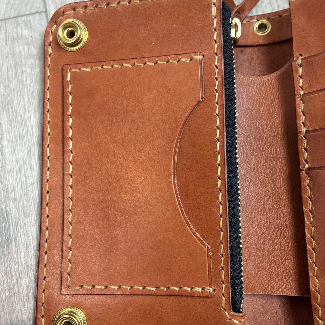 【週末セール】【茶芯】ブラック×ブラウン　ミドルトラッカーウォレット　真鍮
