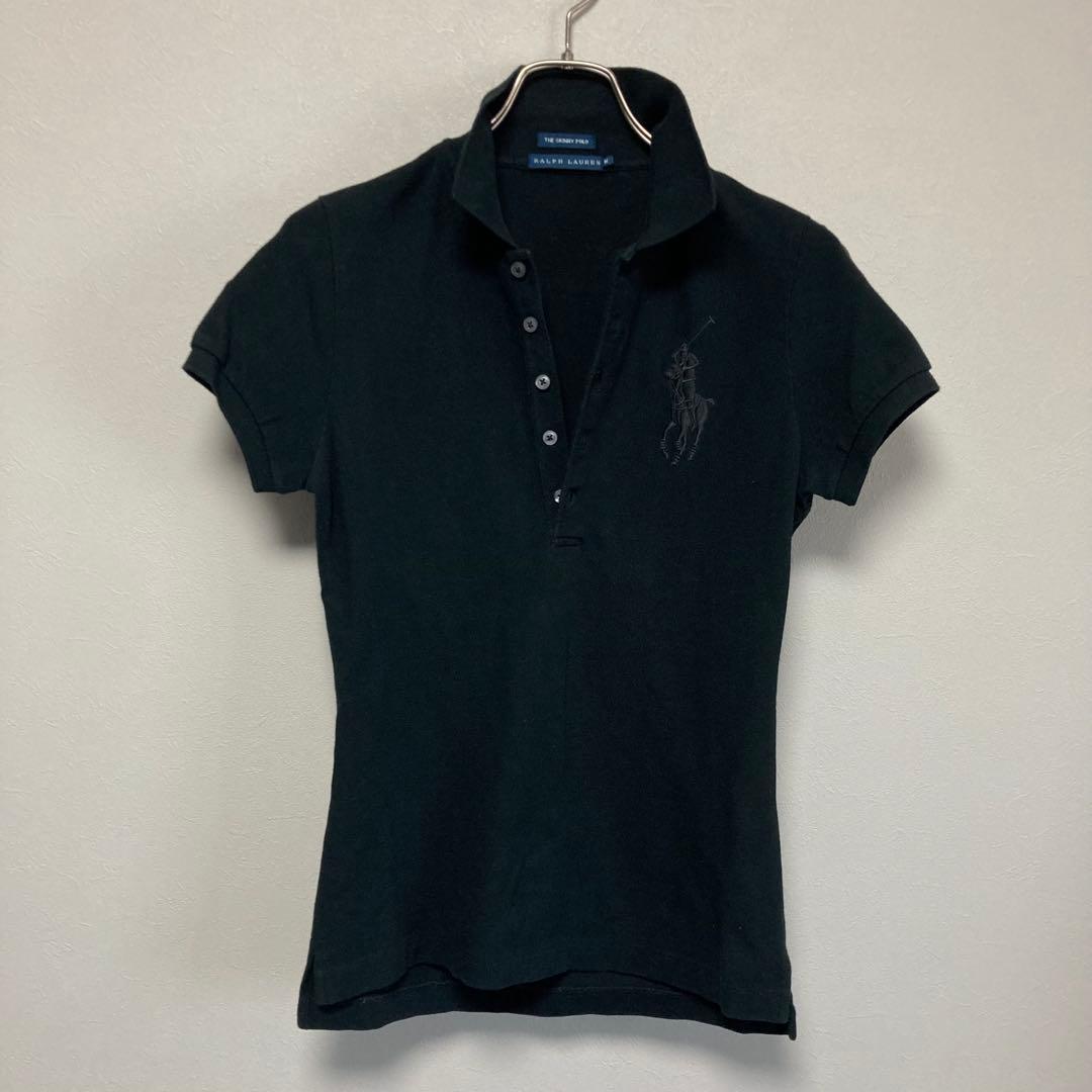 黒 ラルフローレン RALPH LAUREN ポロシャツ M ブラック刺繍ロゴ黒