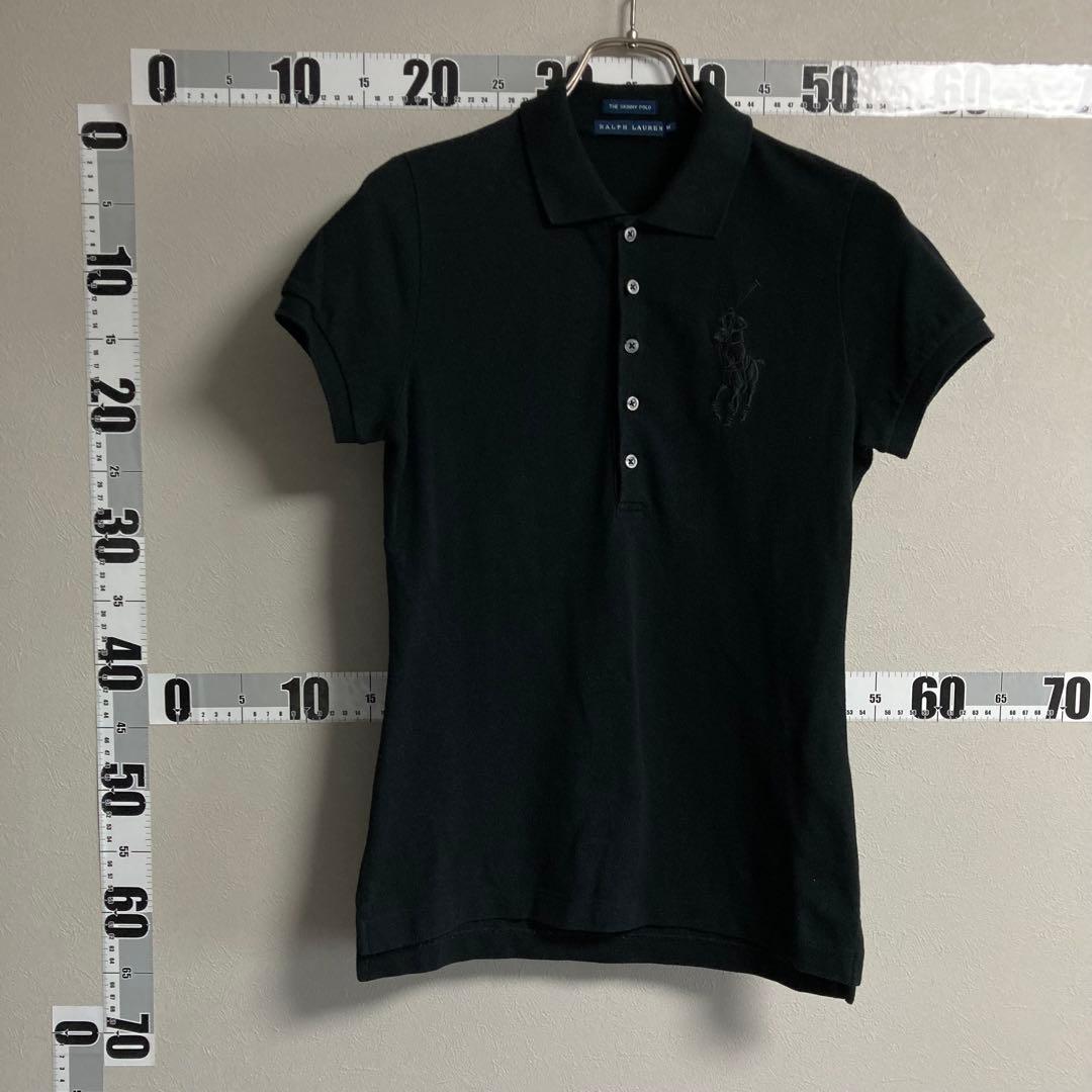 黒 ラルフローレン RALPH LAUREN ポロシャツ M ブラック刺繍ロゴ黒