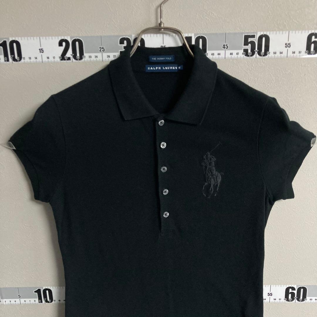 黒 ラルフローレン RALPH LAUREN ポロシャツ M ブラック刺繍ロゴ黒