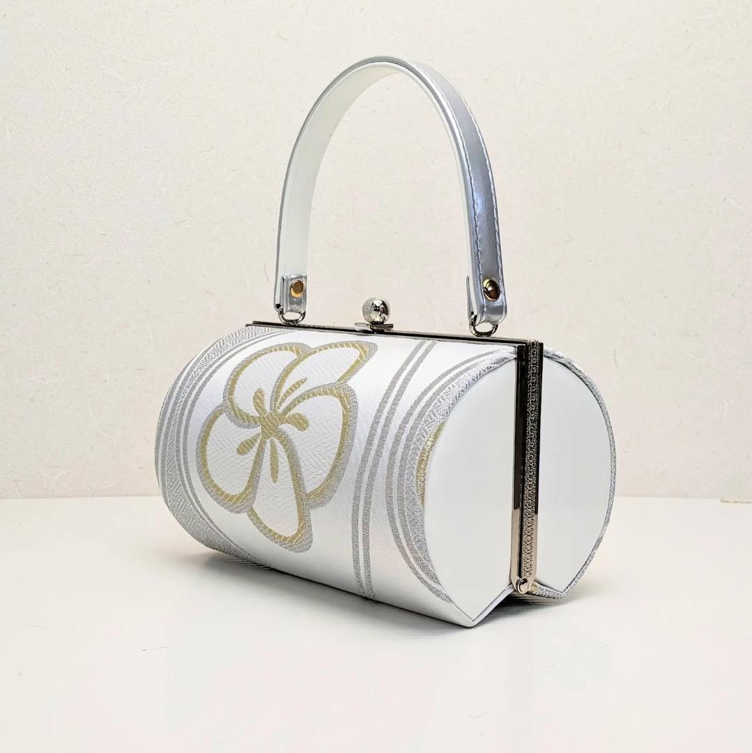 和装 草履バッグセット 帯地 梅 銀×白 3枚芯 フリーサイズ k15-6