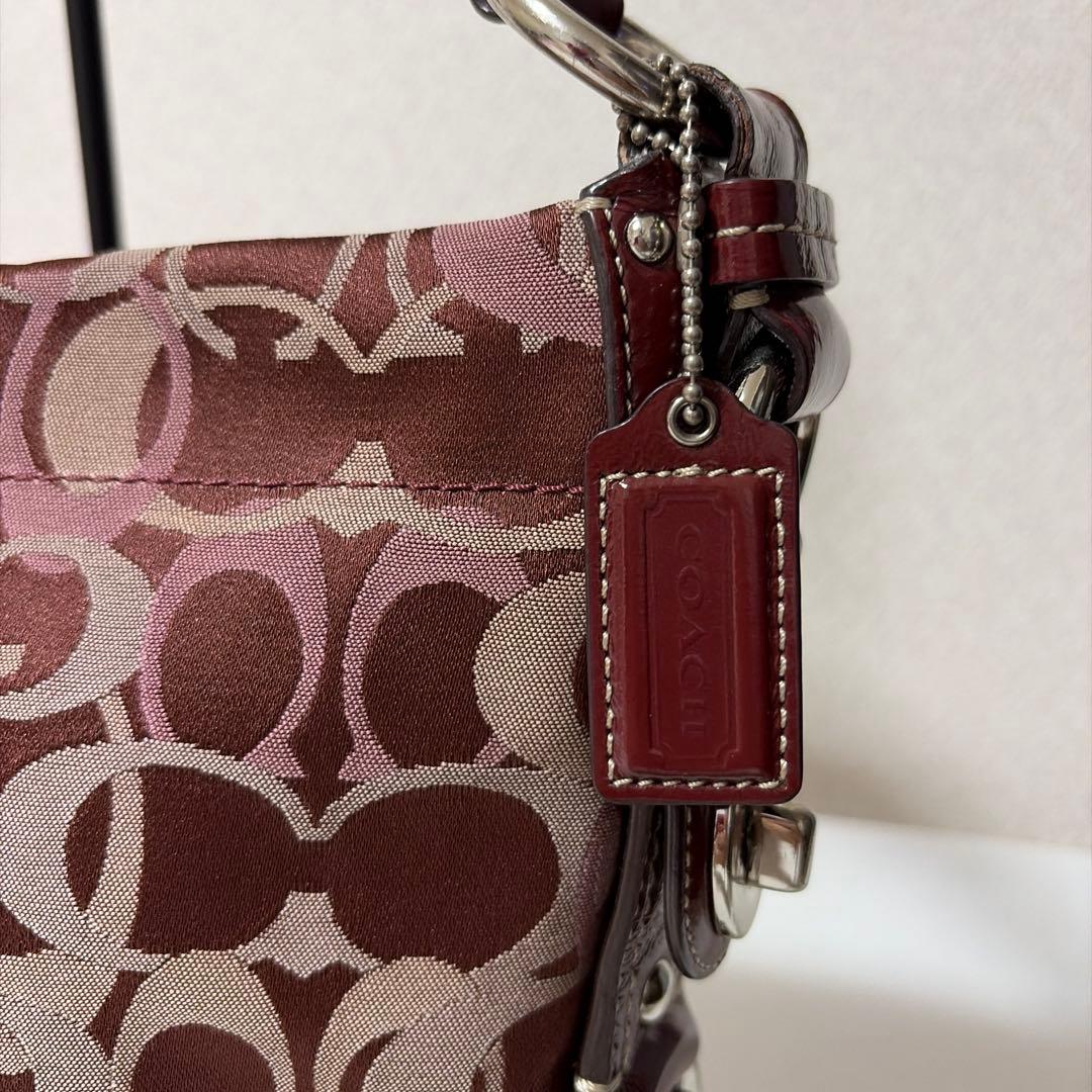 COACH curly 13980 red×pink signature BAG