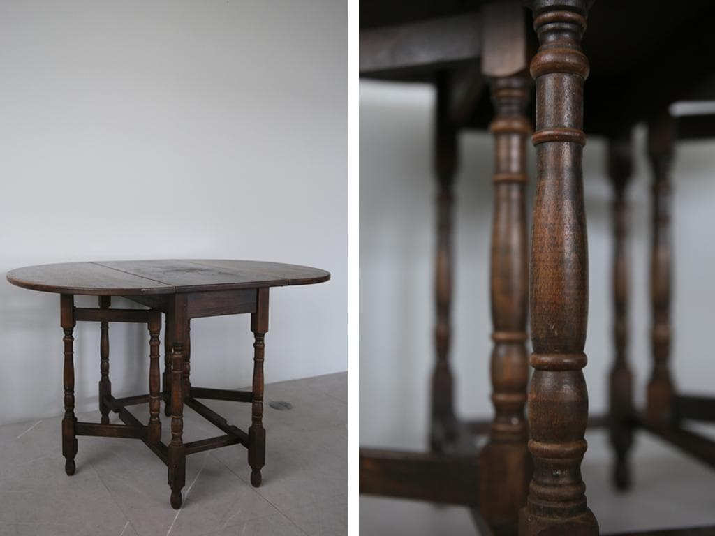 英国アンティーク木製ゲートレッグテーブル/ダイニング机バタフライ(87-40)