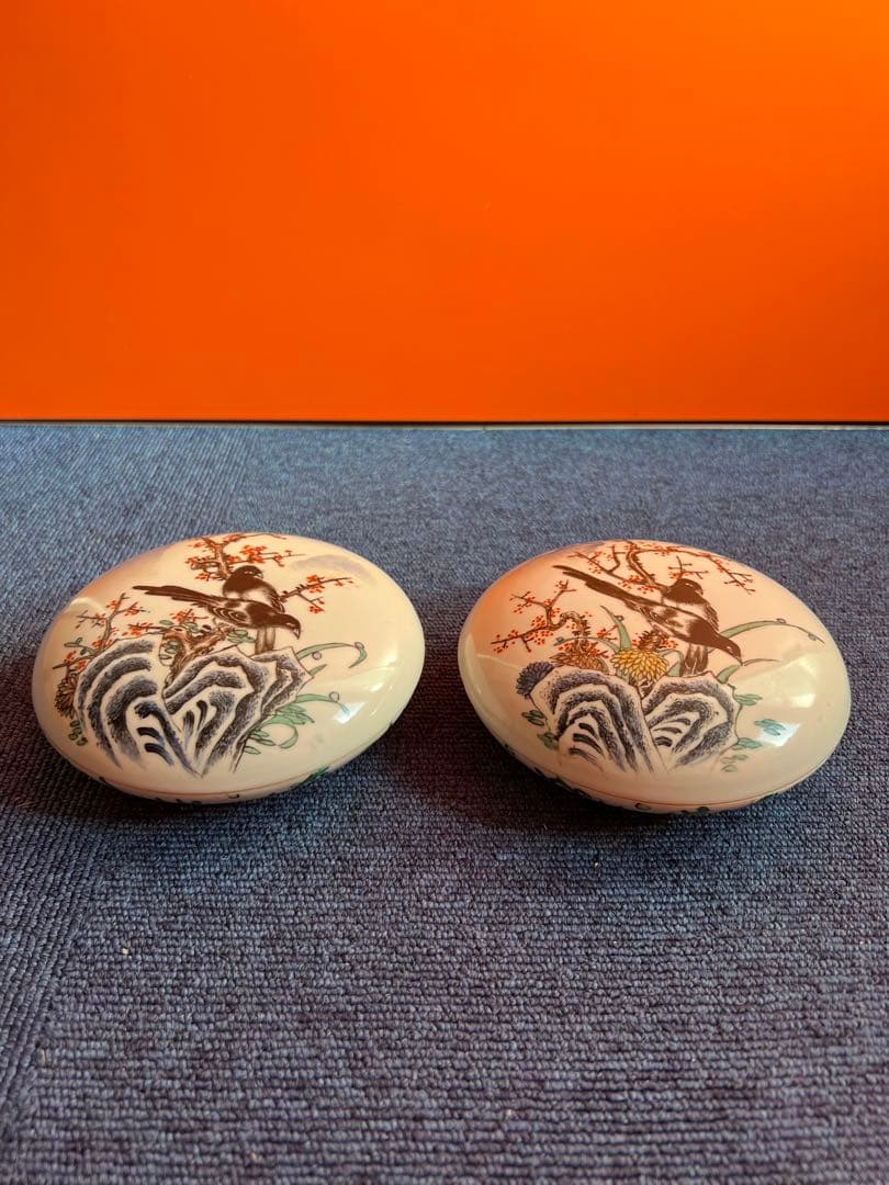 1095 骨董　古美術　乾隆年製　春画　花鳥文　香合　蓋物　1対　希少　時代物