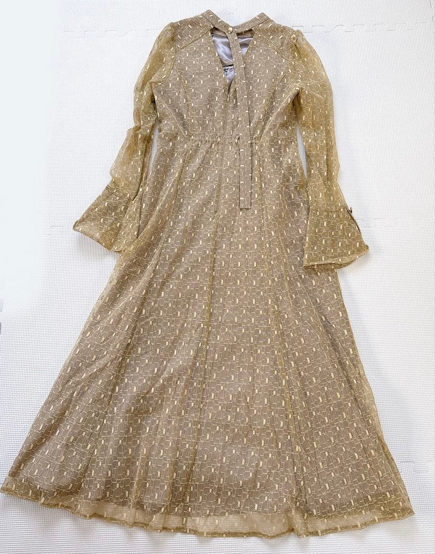 kana 幾何学柄 レース バックオープン ワンピース パーティードレス