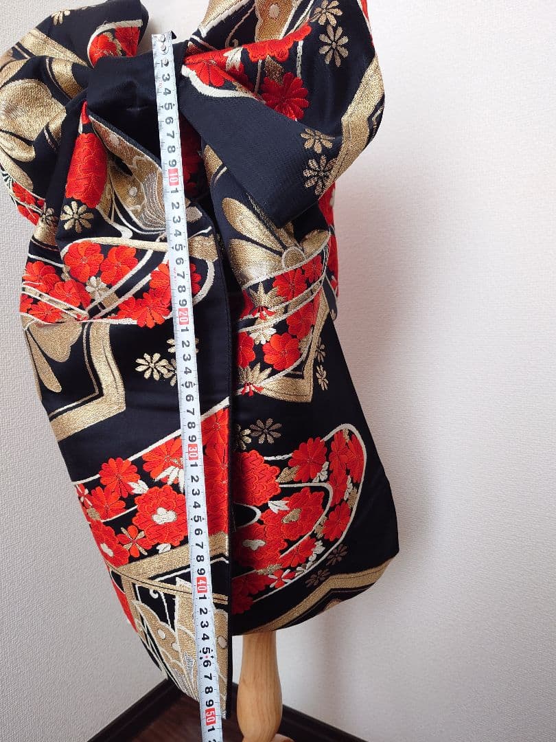 七五三　ジュニア帯　大人用正絹袋帯からの作り帯　1点物　だらり帯　蝶柄　黒