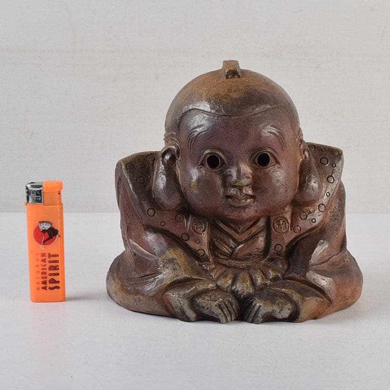 備前焼 福助 置物 縁起物 高さ約16.5㎝ 在銘 V 9094 美術品
