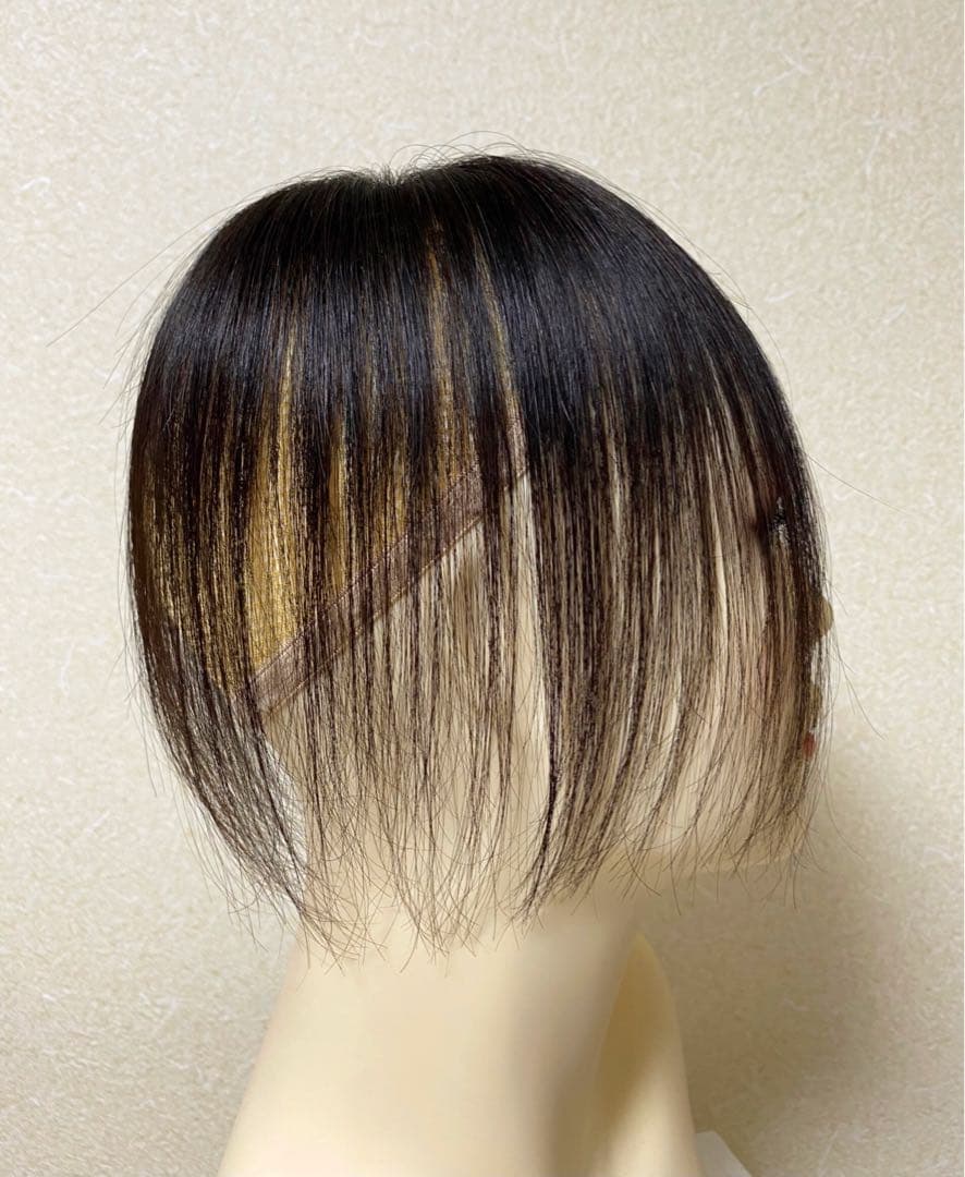 人毛100% ヘアピース【シルクスキン】つむじ用　自然な黒　ポイントウィッグ