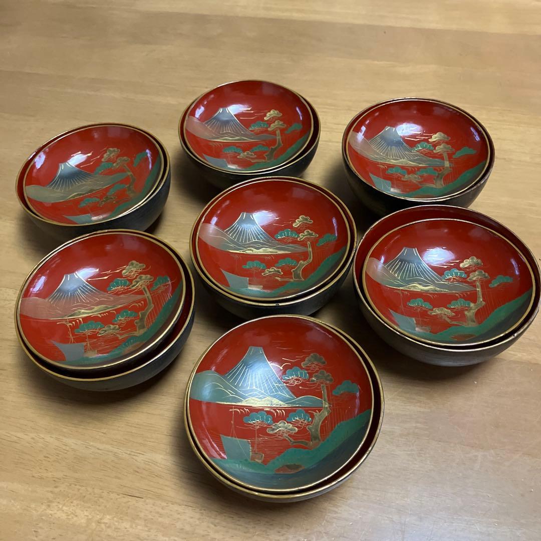 会津鉄錆塗（てつさびぬり）木製汁椀7客（明治〜大正時代） - メルカリ