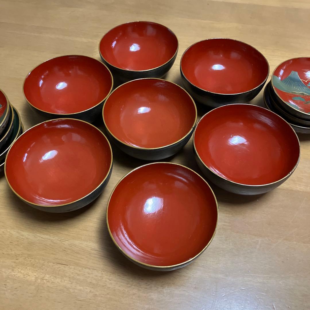 会津鉄錆塗（てつさびぬり）木製汁椀７客（明治〜大正時代）