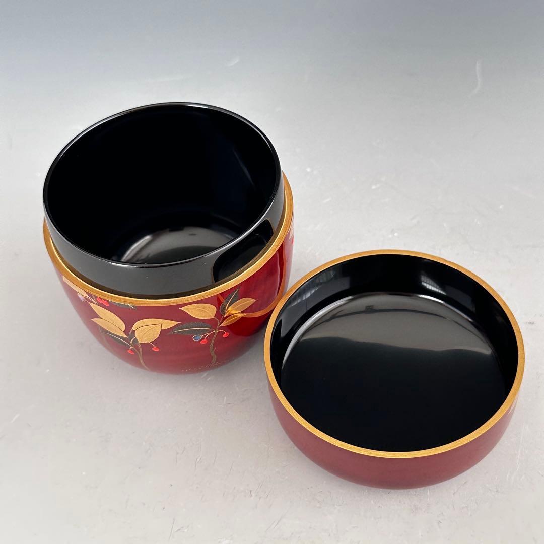 茶道具 藪柑子蒔絵 溜塗 大棗 前端春斎 共箱 漆芸 薄茶器 山中塗 茶会