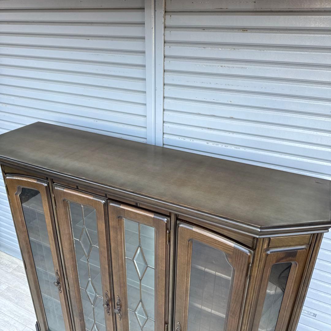 希少ヴィンテージ 旭川純木工芸 いさみや ステンドグラス 飾り棚