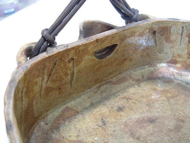 菓子鉢■古い手持ち菓子器 片口 布目 二代 弘法 七十 造之 三つ足 時代骨董■