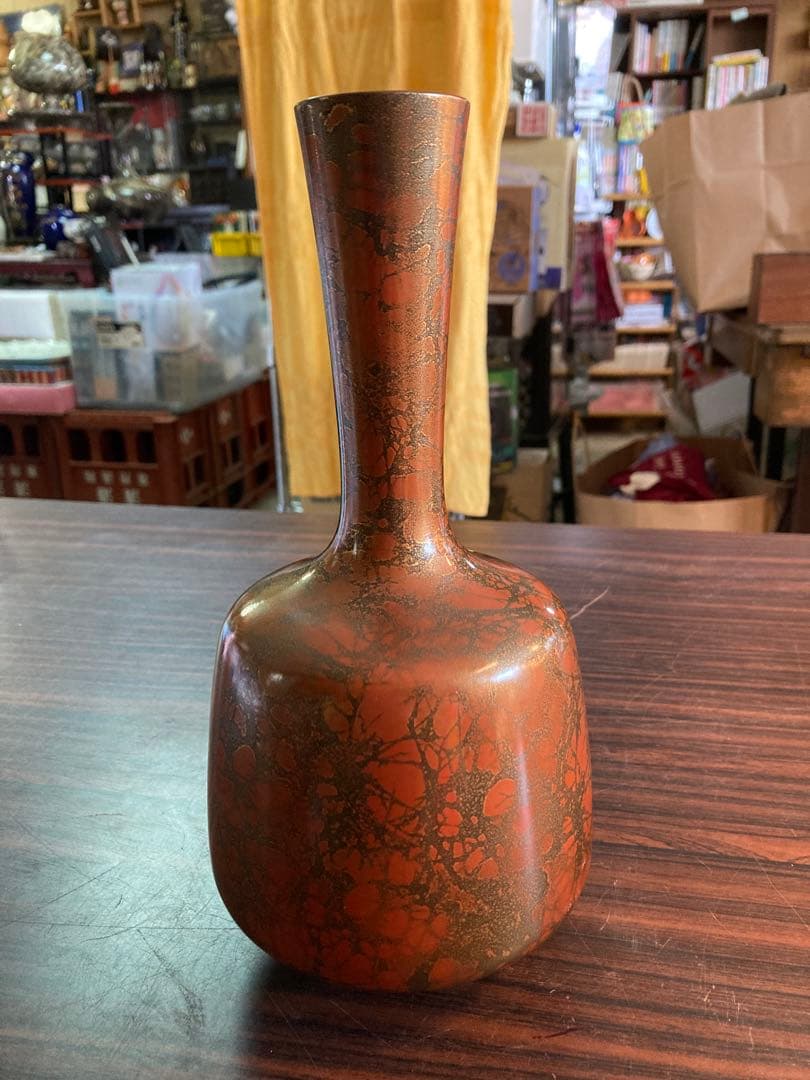 高岡銅器 花瓶 晴山作 赤系 花器 金属製 伝統工芸品 作家物