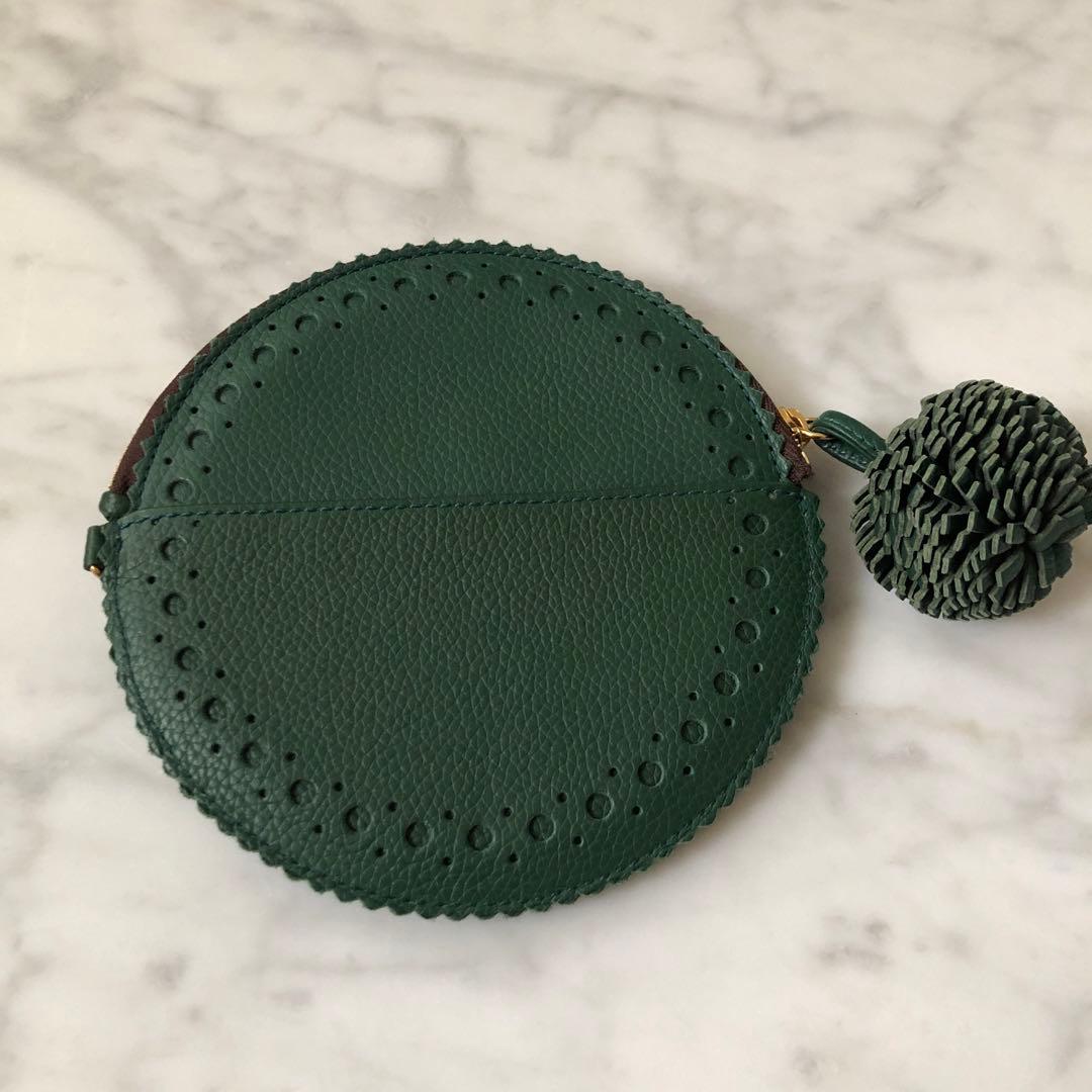 【未使用】J&M Davidson レザーサークルパース　ポーチ　ポンポン