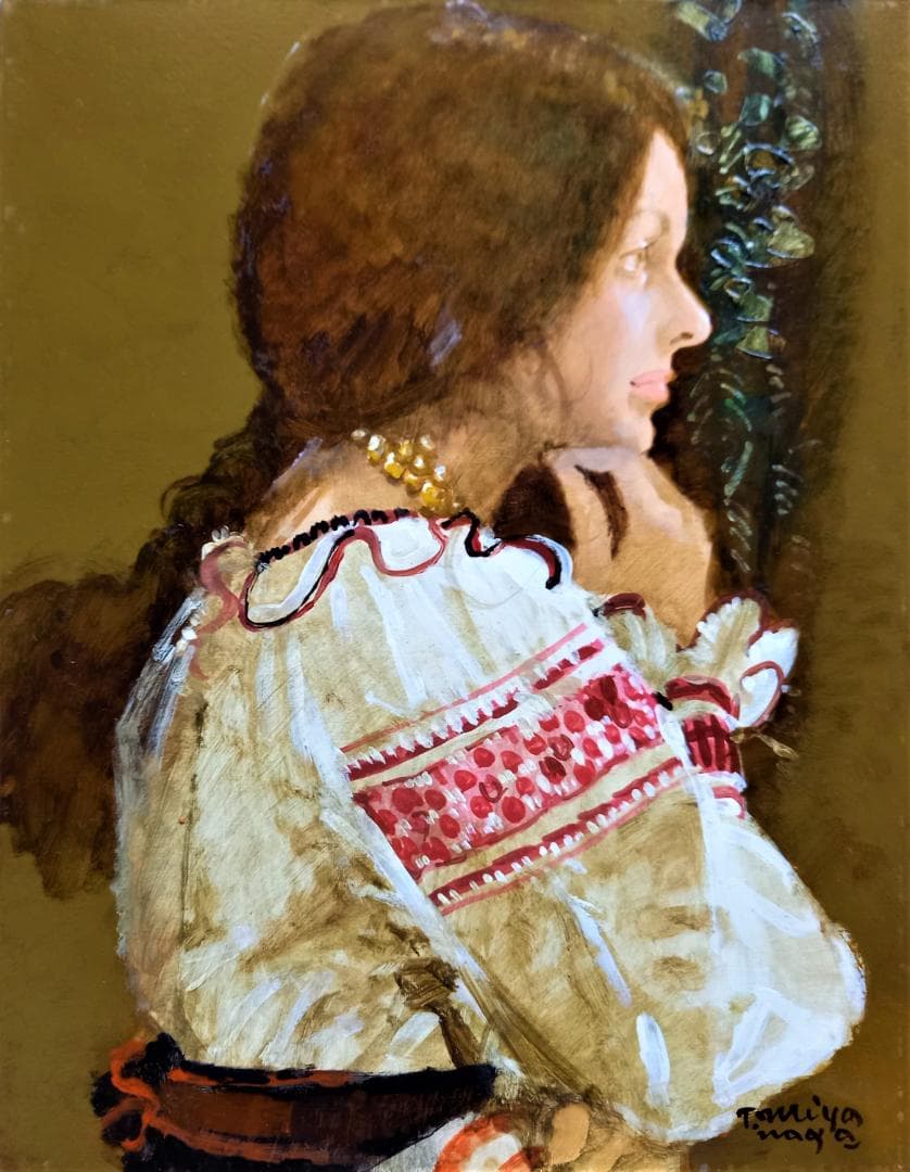 宮永岳彦　「婦人像」　F６号　　豪華な金縁額装　　真作