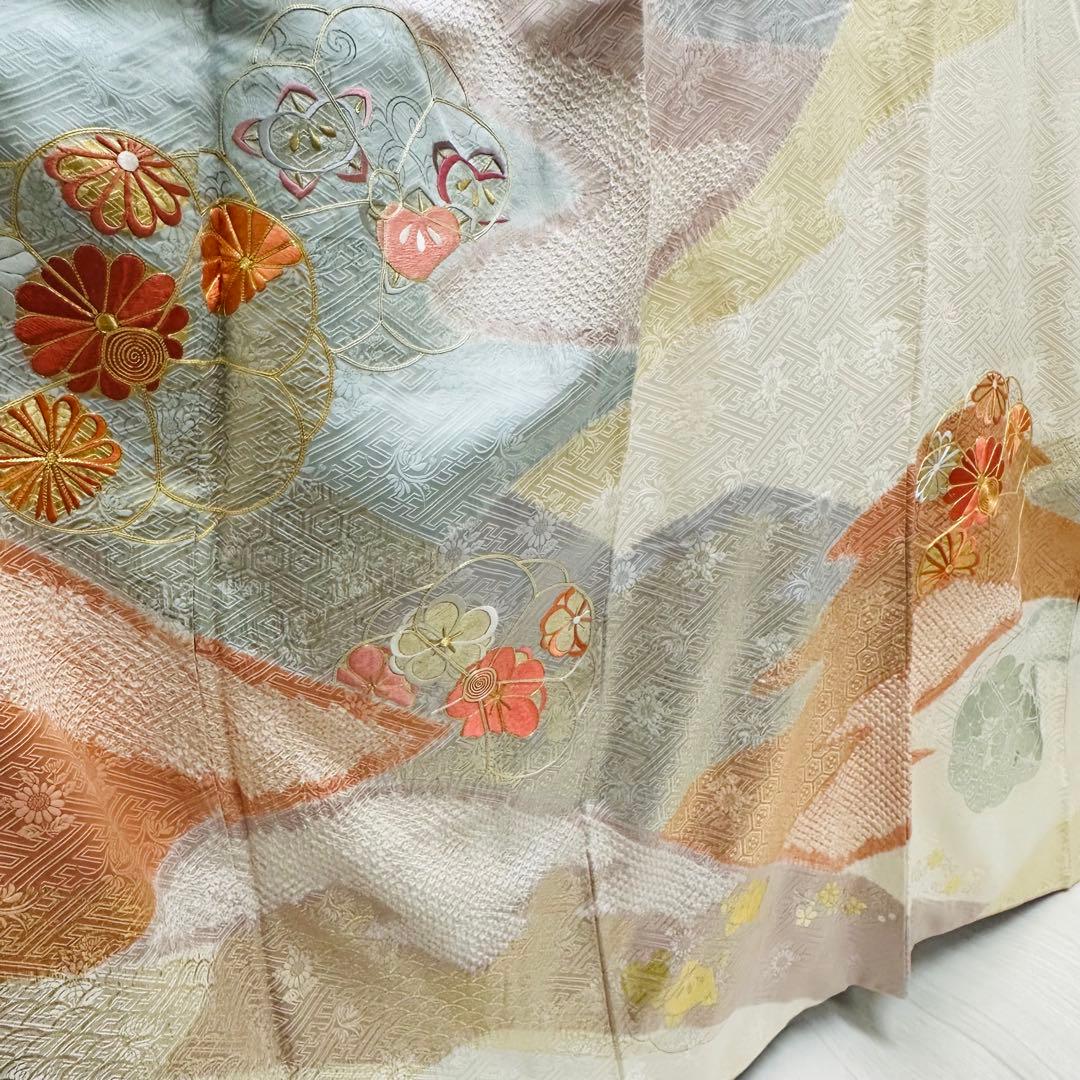 y*☆様 振袖 裄66 美しい刺繍に絞り 金駒刺繍 着物 正絹