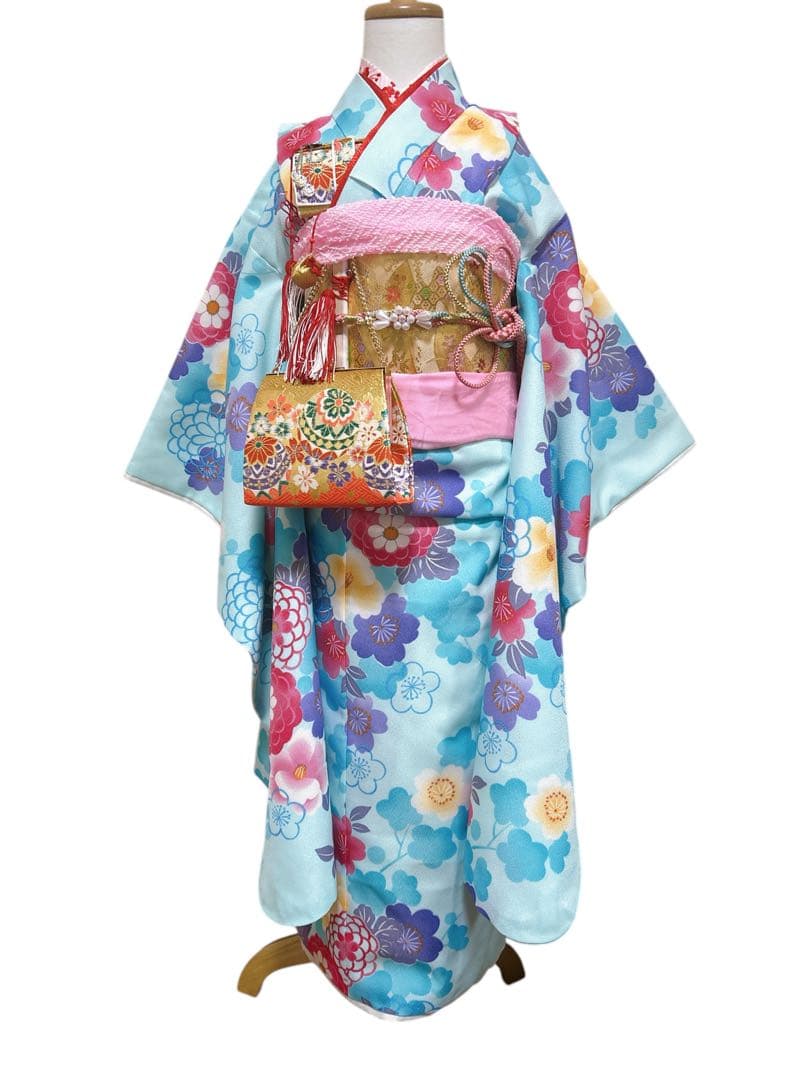 人気の水色♡七五三　7歳　女の子　セット　一式　ピンク　ゴールド　パール付帯締め