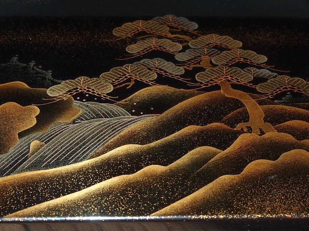 骨董・時代の美品】大名道具 二段平卓 山水蒔絵 香炉台/盆栽台/