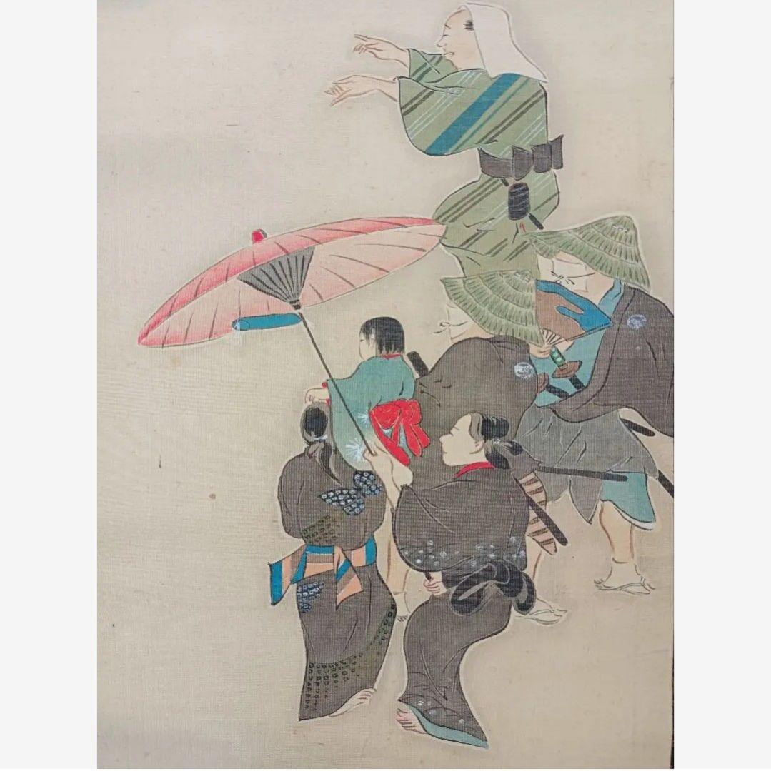 希少】慰霊 盆踊 舞 月夜神楽 絵 掛軸 仏教 日本画美術 骨董品 インテリア