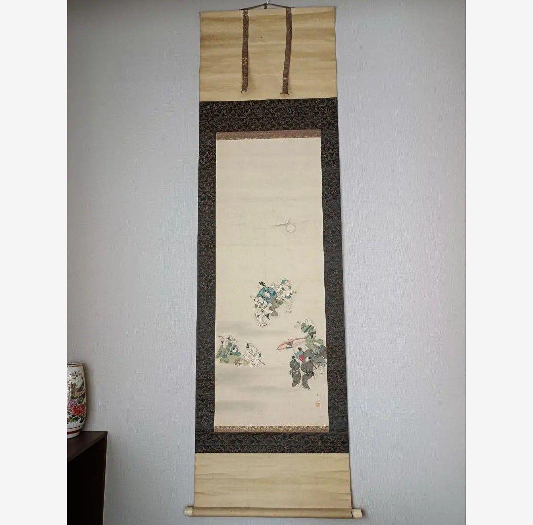 希少】慰霊 盆踊 舞 月夜神楽 絵 掛軸 仏教 日本画美術 骨董品 インテリア