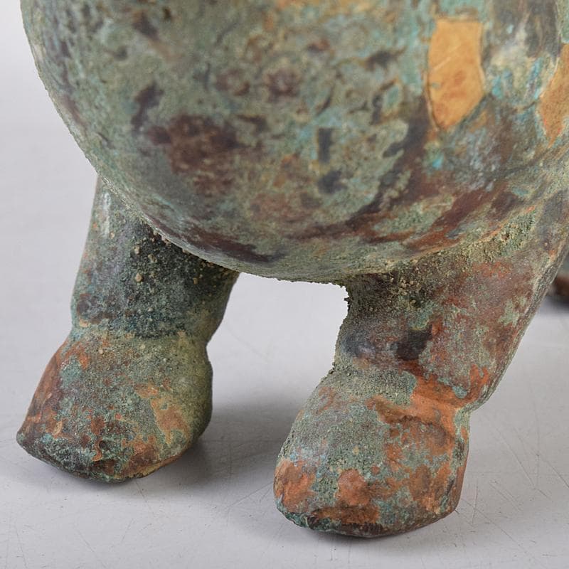 中国 青銅鍍金 金銀象嵌 神獣 置物 V R8446