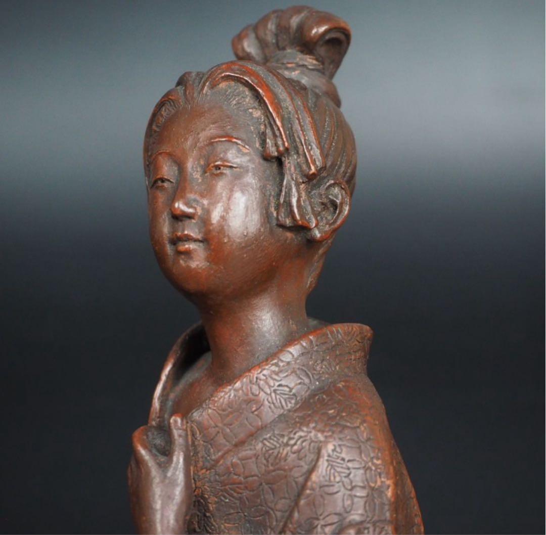 勝俣博送料無料 博物館級　江戸～明治　備前焼　女性像　在銘・木箱付★傑作★