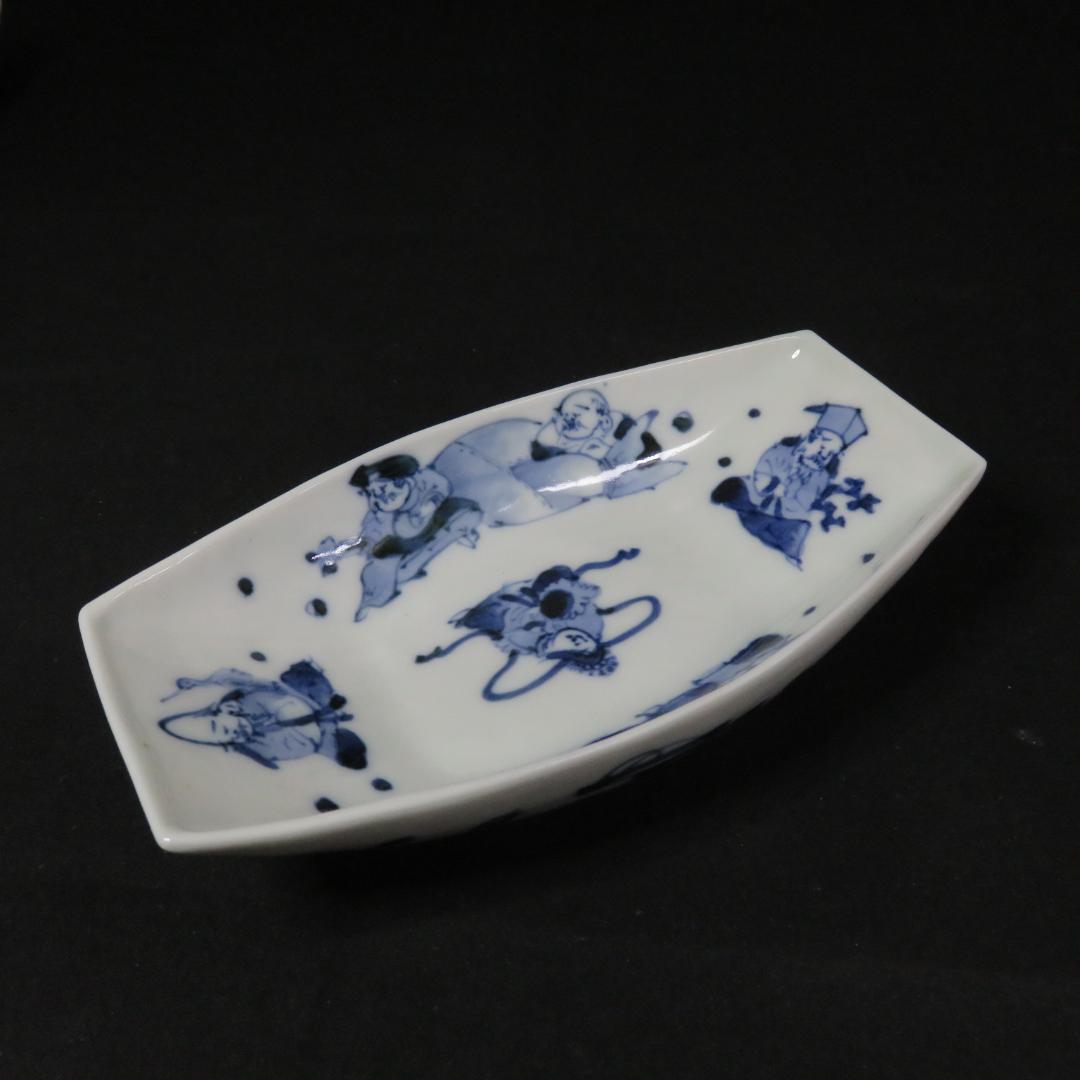 向付 変形皿 小皿 染付 七福神 銘 明治 大正 昭和初期 5客 その