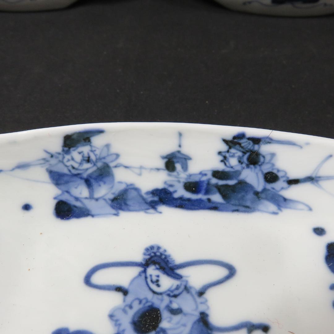 向付 変形皿 小皿 染付 七福神 銘 明治 大正 昭和初期 5客 その