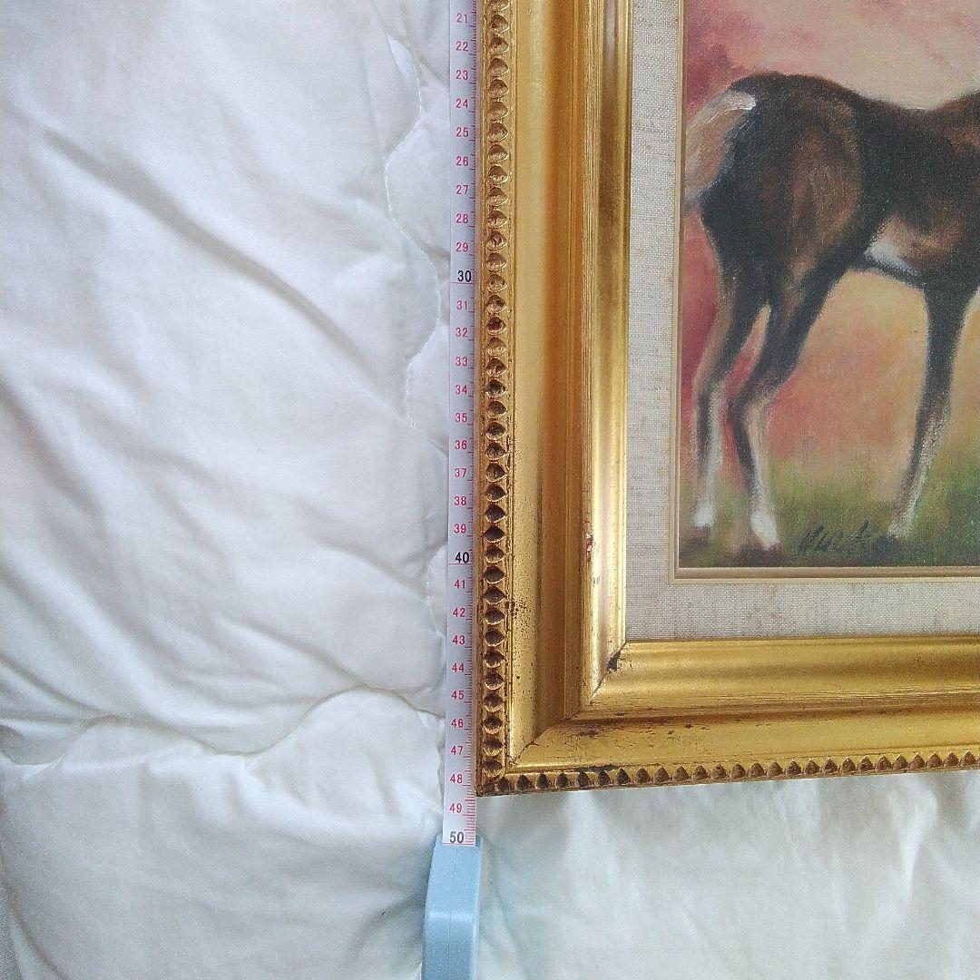 馬の油彩画 金色フレーム