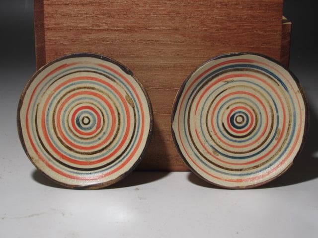 ☆　北大路魯山人　色絵マル向　五客　愛嬌ある品です☆y454