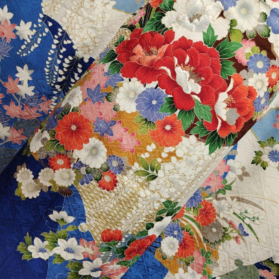 振袖フルセット(7点)・成人式・豪華牡丹刺繍・金彩加工・暈し染め