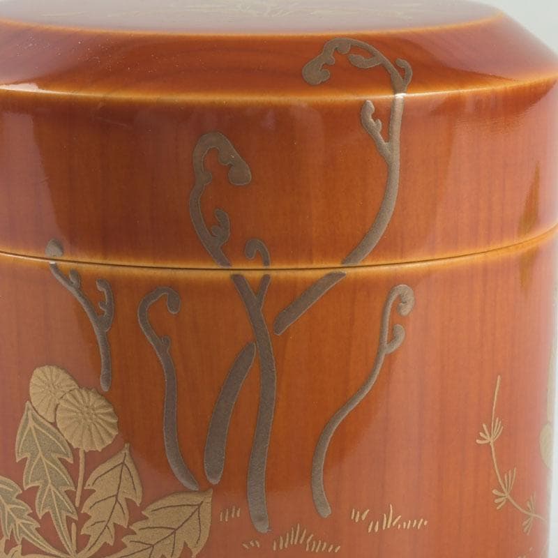 茶道具 蒔絵師 西條一斎作 春慶塗 春草蒔絵 棗 共箱 V 9301 茶道具 蒔絵