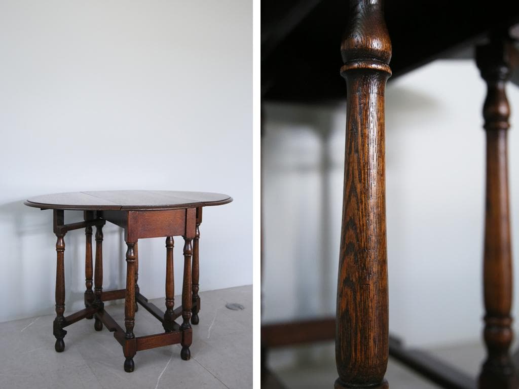 英国アンティーク木製ゲートレッグテーブル/ダイニング机バタフライ(89-250)