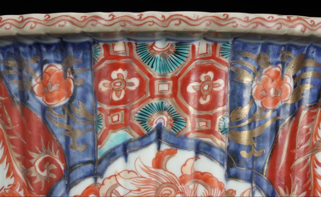 古伊万里 錦手丸鉢 色絵窓絵 鳳凰獅子文 植木鉢 蘭鉢 盆栽