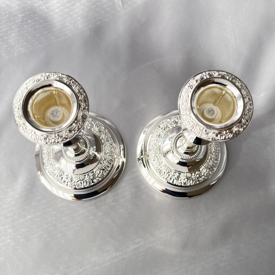 【QUEEN ANNE】 薔薇のキャンドルスタンド ペア【シルバープレート】