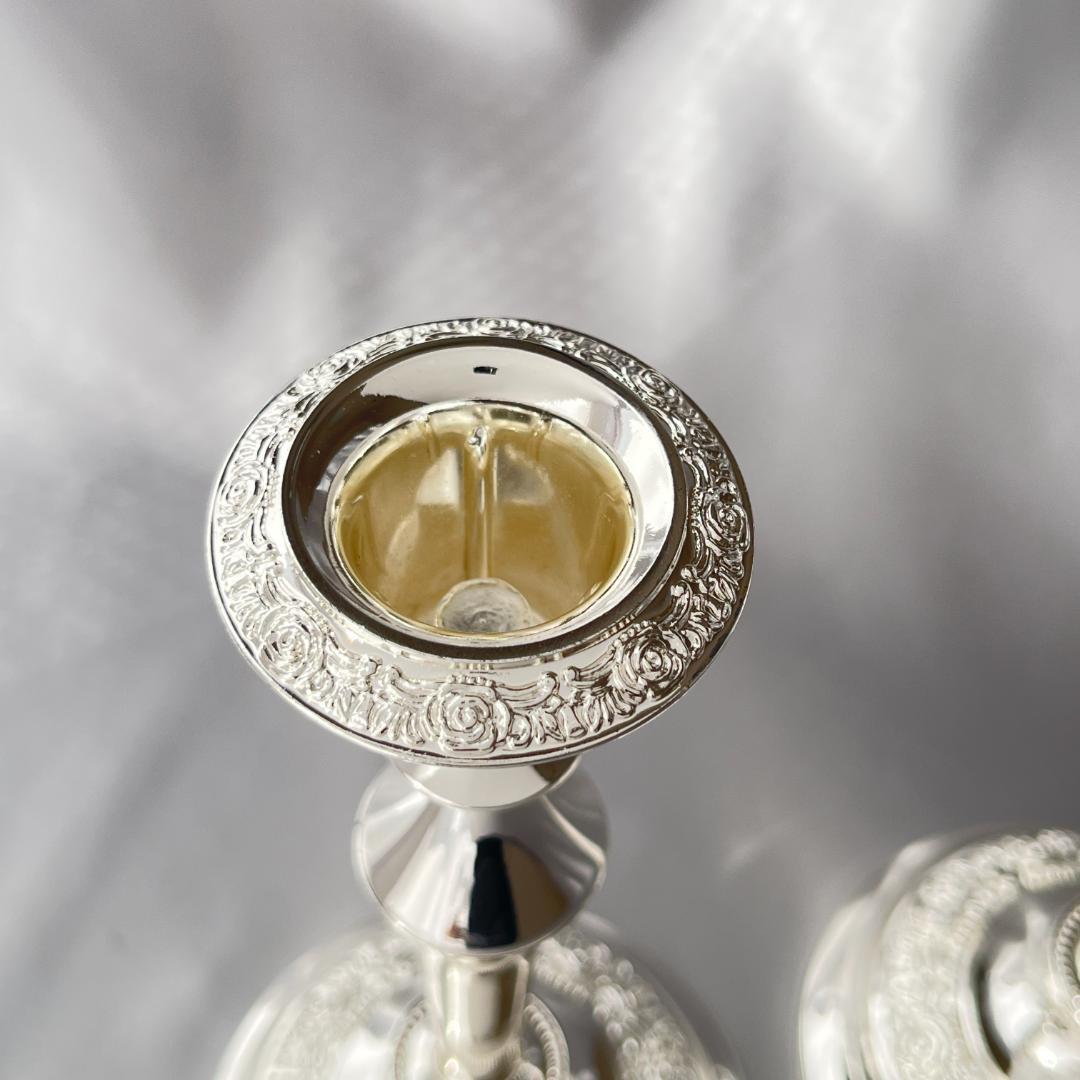 【QUEEN ANNE】 薔薇のキャンドルスタンド ペア【シルバープレート】