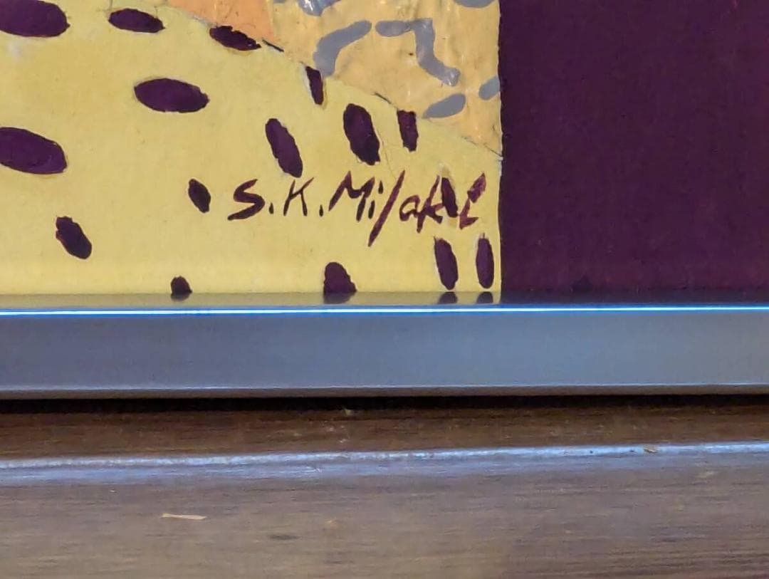 真作】絵画 ミクストメディア8号 エネルギッシュな構図と立体装飾 V195