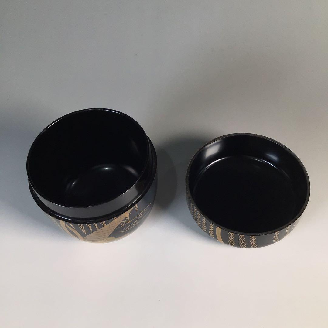 M215 棗 『塗師 多田桂寛作』『黒漆塗』『金柳橋蒔絵』『中棗』 共