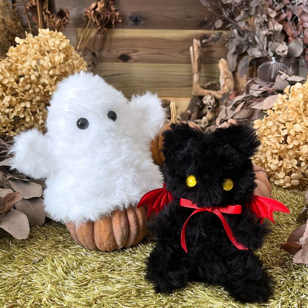 即購入OK】 あみぐるみ ぬいぐるみ アートドール ハロウィン 黒猫 おばけ