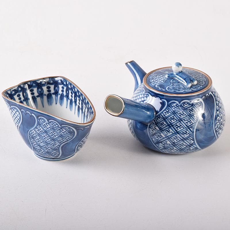 京焼　平安　加藤利昌作　祥瑞一閑人　茶器揃 　共箱　M　R8218