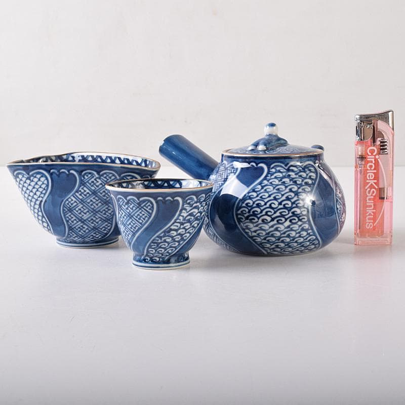 京焼　平安　加藤利昌作　祥瑞一閑人　茶器揃 　共箱　M　R8218