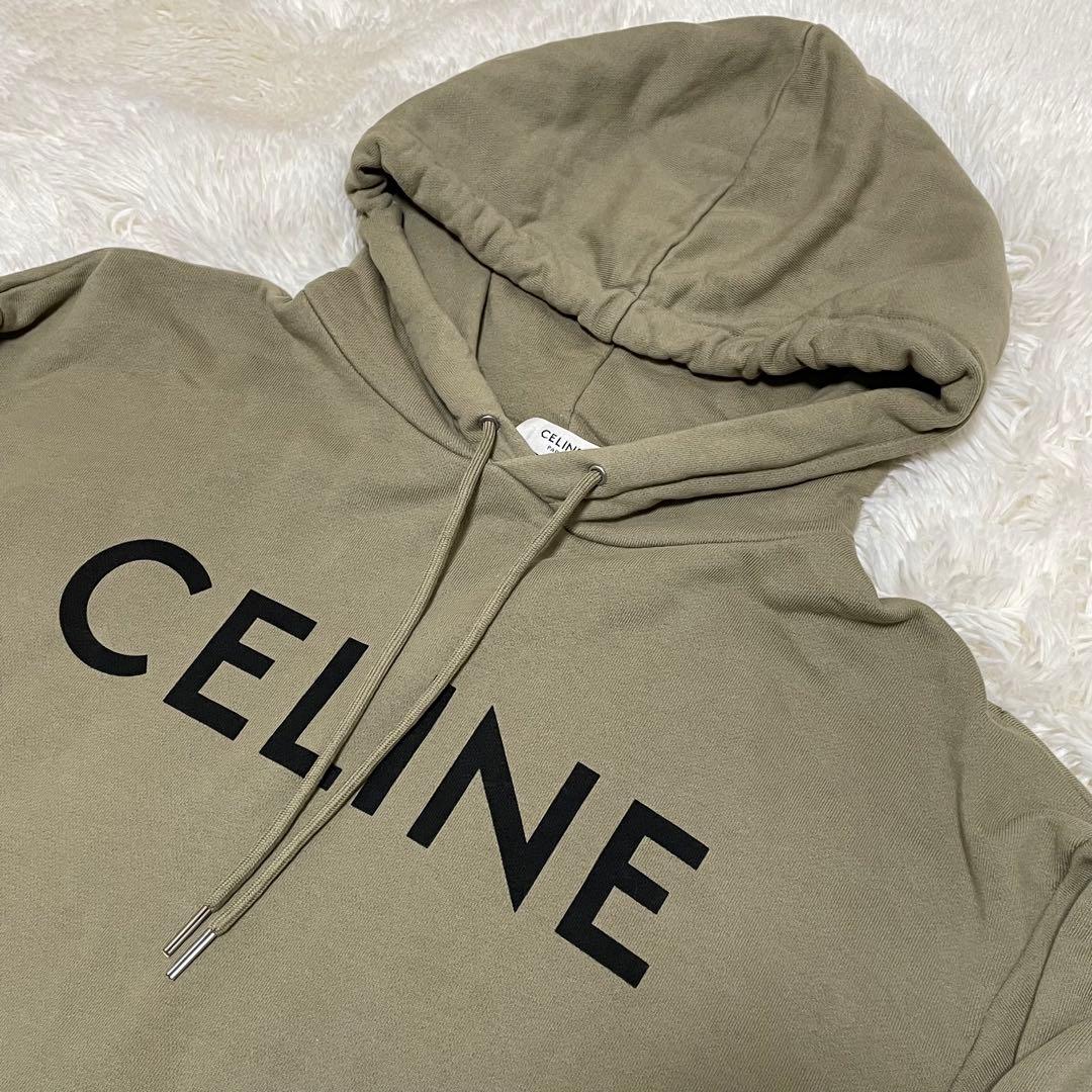超希少 セリーヌ クラシックロゴルーズプルオーバーパーカー カーキ XS メンズ